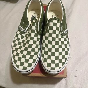 Vans Classic Green and White Checkered Slip-Ons